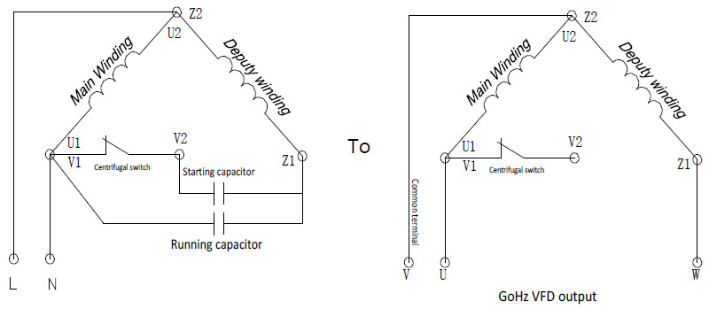 GoHz VFD wiring for single phase induction motor