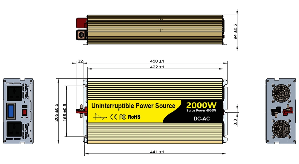 2000 watt ups inverter dimension