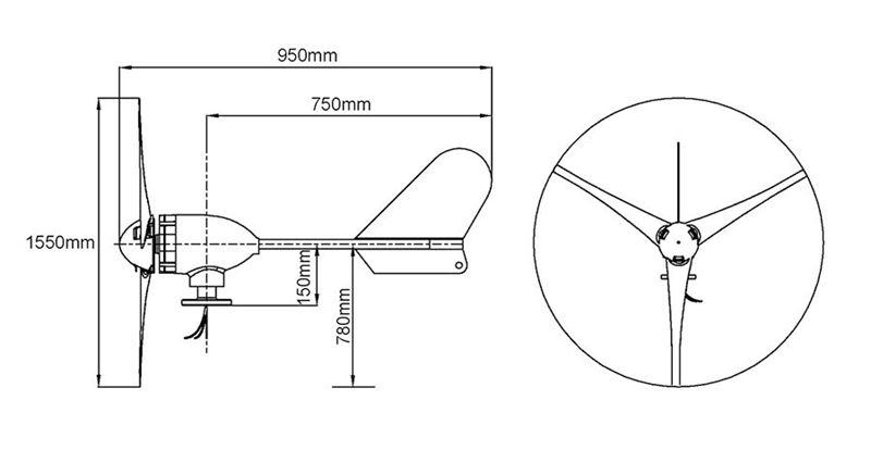 400W horizontal wind turbine dimension