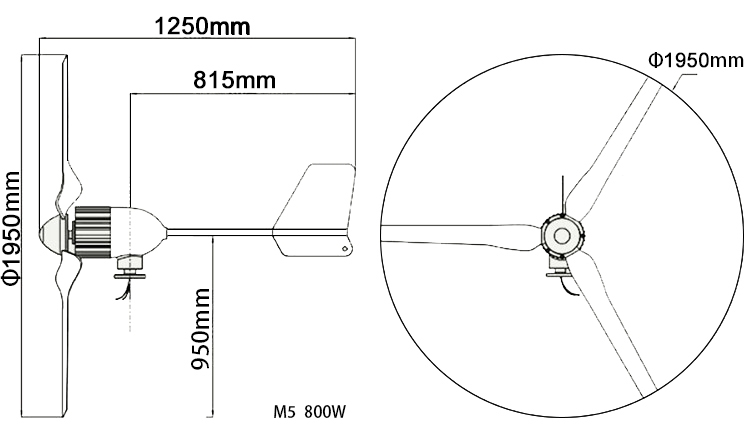 800w wind turbine dimensions